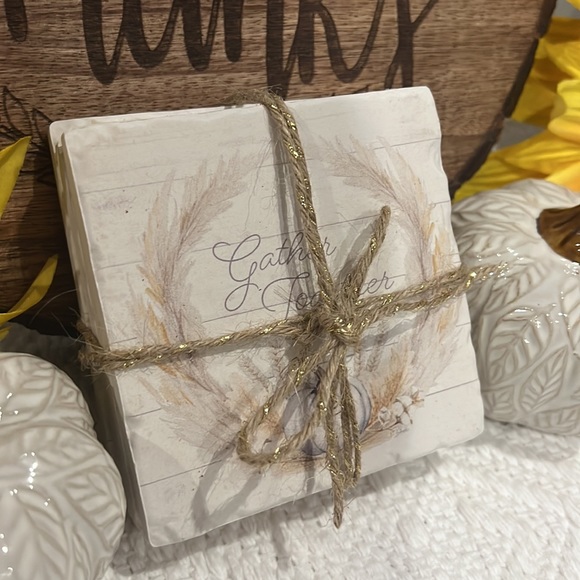 Pumpkin Fall Drink Coasters “Gather Together” fall decor - Picture 2 of 8